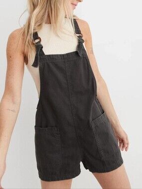NWT Aerie Dark Grey Women's Denim Short Overalls